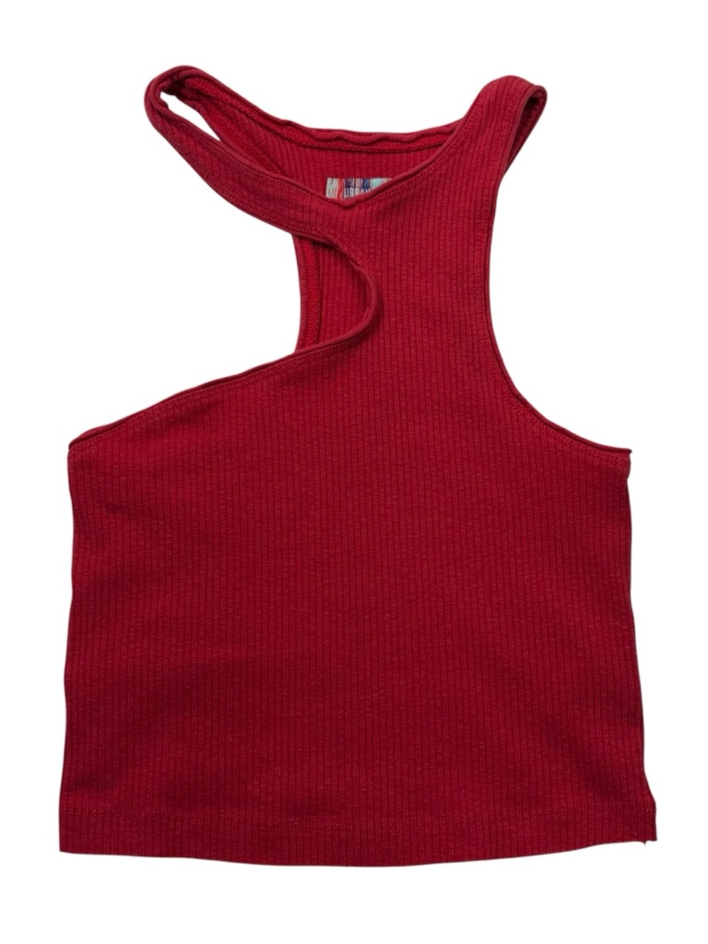 Urban Outfitters Red Ribbed Stretch Knit Asymmetrical Cutout Crop Tank Top Small